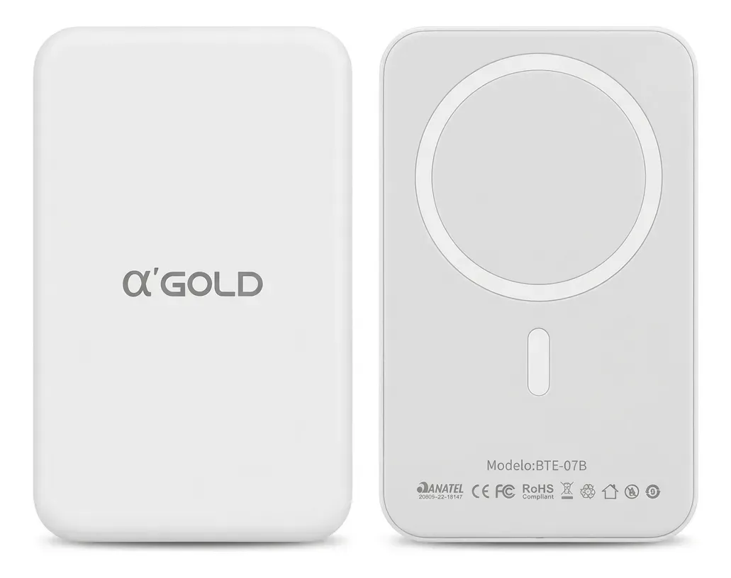 Power Bank Magnético a'Gold Pro BTE-06A com Carregamento Sem Fio Branco